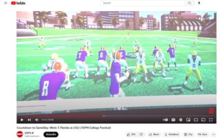 A screenshot of Maria Taylor College GameDay story about LSU's Grant Delpit show video projected onto the WalkThroughWall installed by 8K Solutions in the LSU football practice facility.