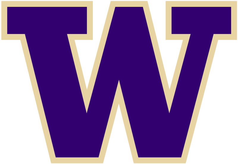 University of Washington block W in royal purple with a thin yellow-gold outline.